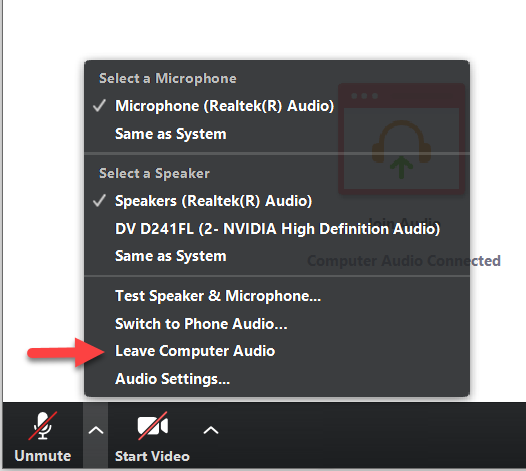 Zoom - Leave Computer Audio Option